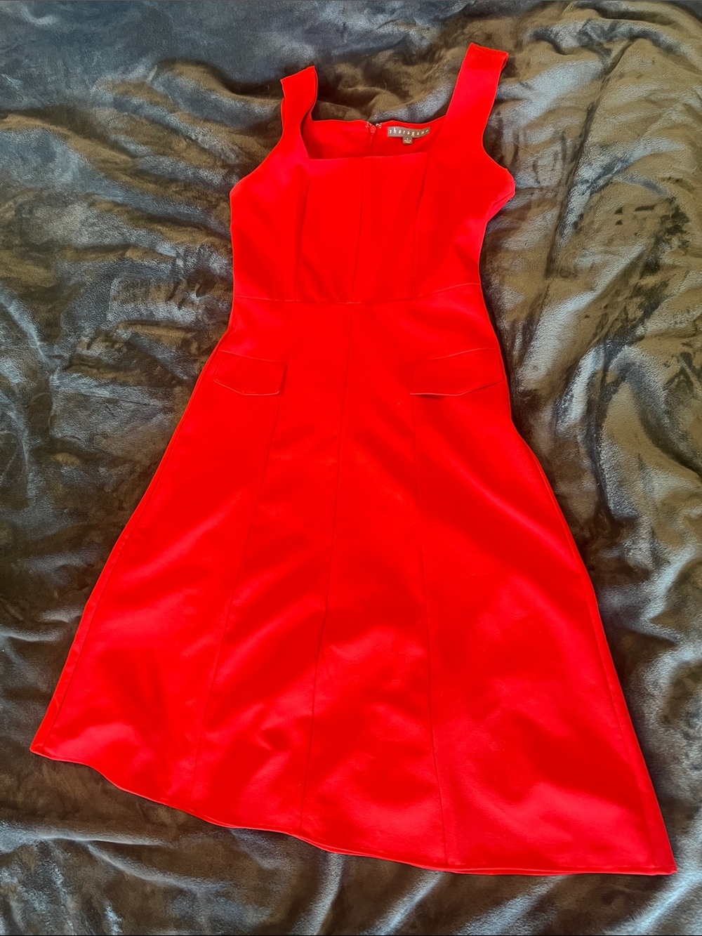 Sharagano Red Sleeveless A-Line Dress with Square Neckline